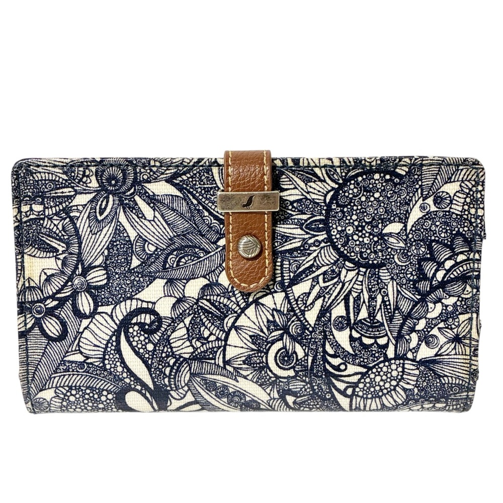 Sakroots Coated Canvas Rae Slim Wallet Navy Spirit Desert Snap Closure